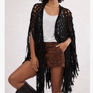 NWT Free People Heart of Gold Black Fringe Shawl Boho Western Festival One Size